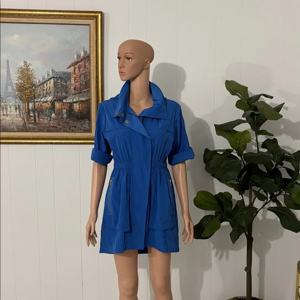 Ali Ro Jacket Blue Anorack Short Sleeve zip Lightweight‎ Hooded Jacket  Size 2